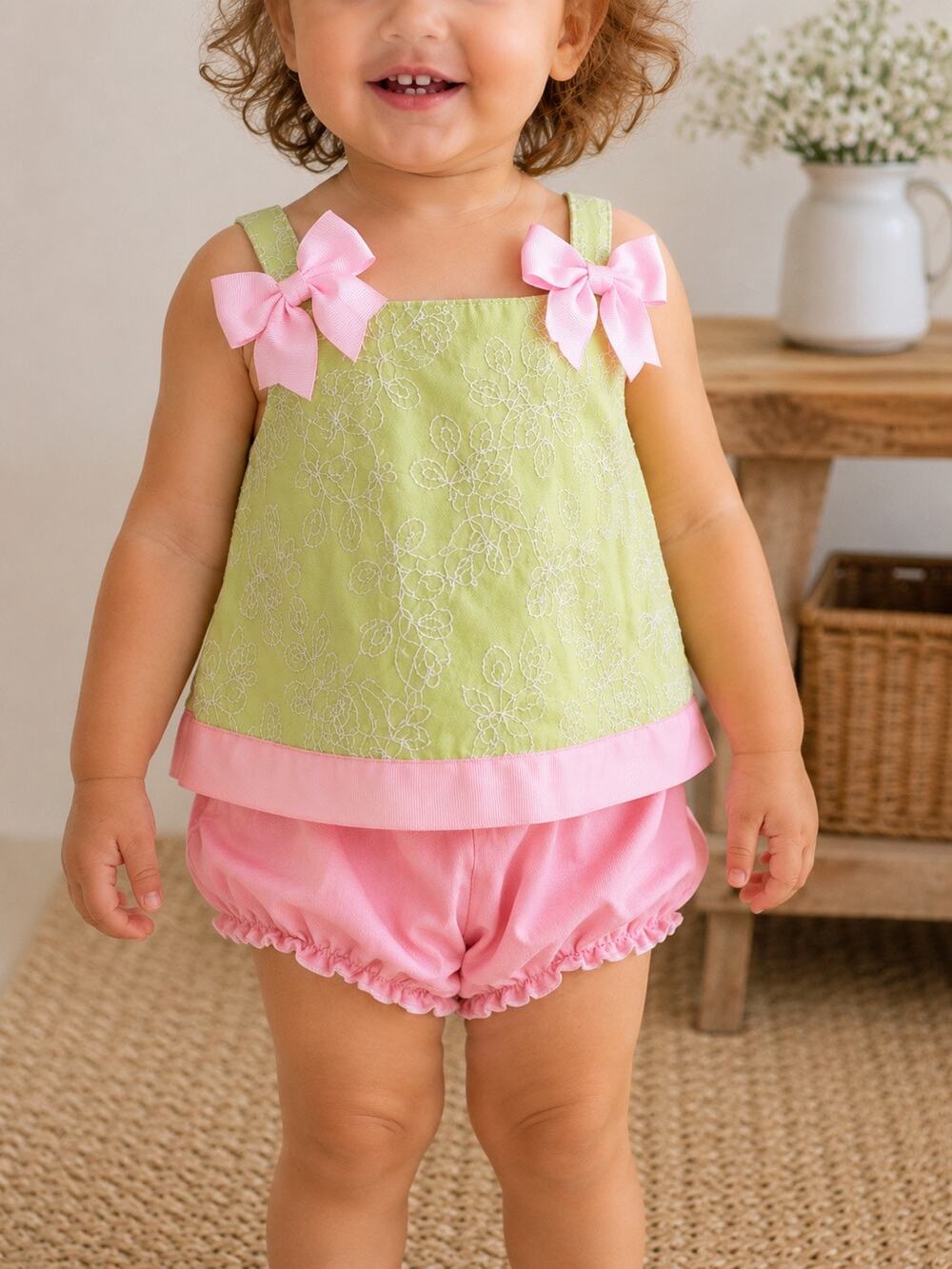 Rare Editions Toddler Floral Embroidered Top Pink Bow 24M Summer